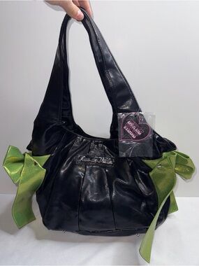 Kenneth Cole Black Shoulder Bag with Lime Green Bow Accents